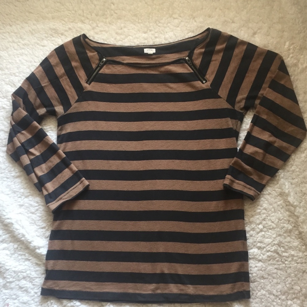 J. Crew Striped Zipper detail 3/4 sleeve top